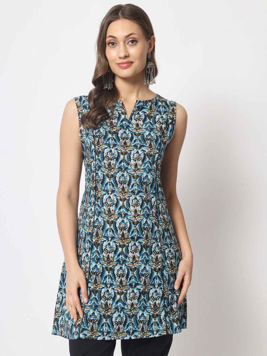 

Mishpra Ethnic Motifs Printed Pure Cotton Kurta, Blue