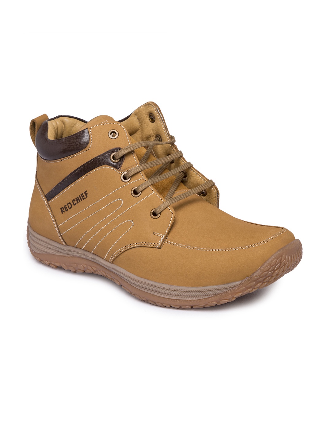 

Red Chief Men Tan Solid Leather Mid-Top Sneakers