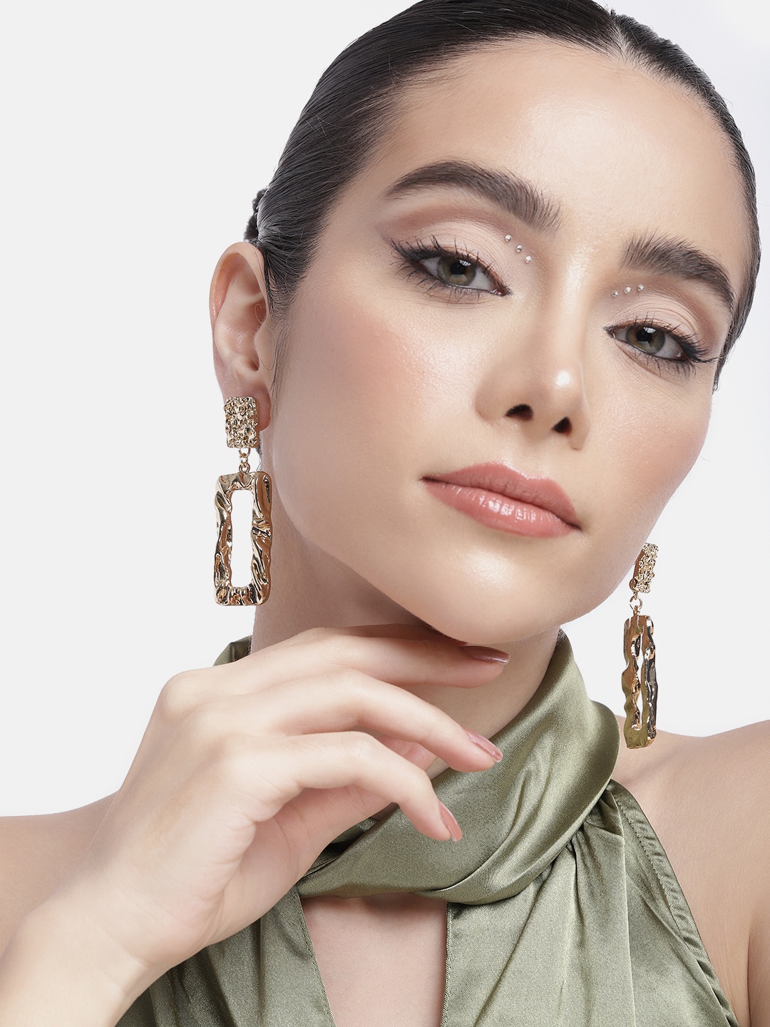 

DressBerry Textured Rectangular Shaped Drop Earrings, Gold