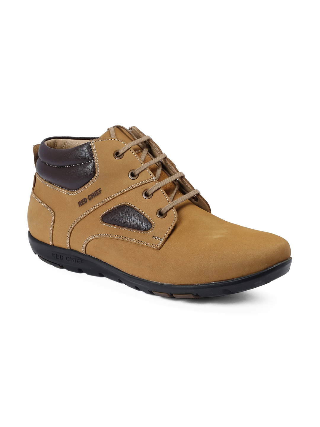 

Red Chief Men Beige Solid Leather Mid-Top Sneakers