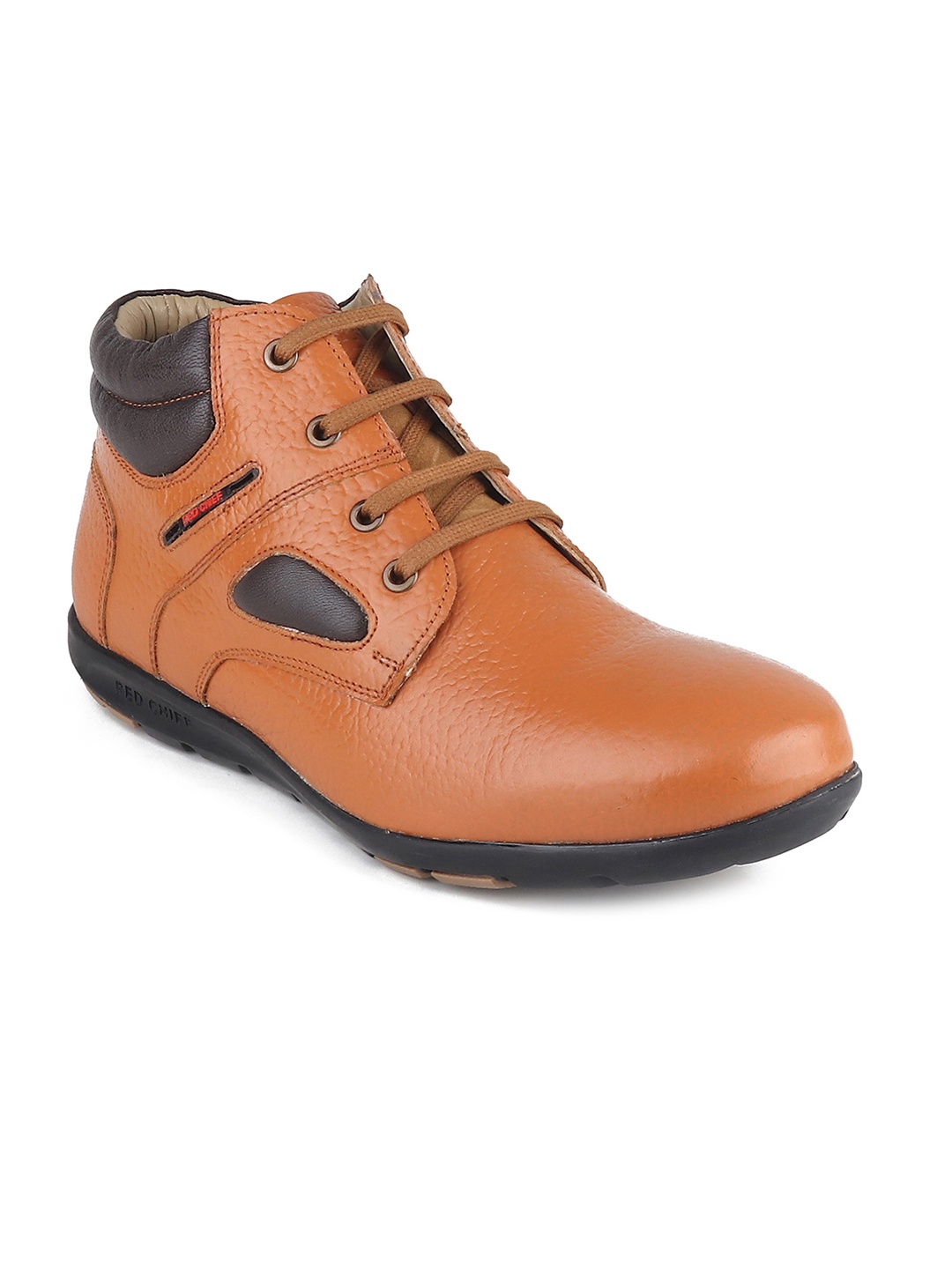 

Red Chief Men Tan Solid Leather Mid-Top Sneakers