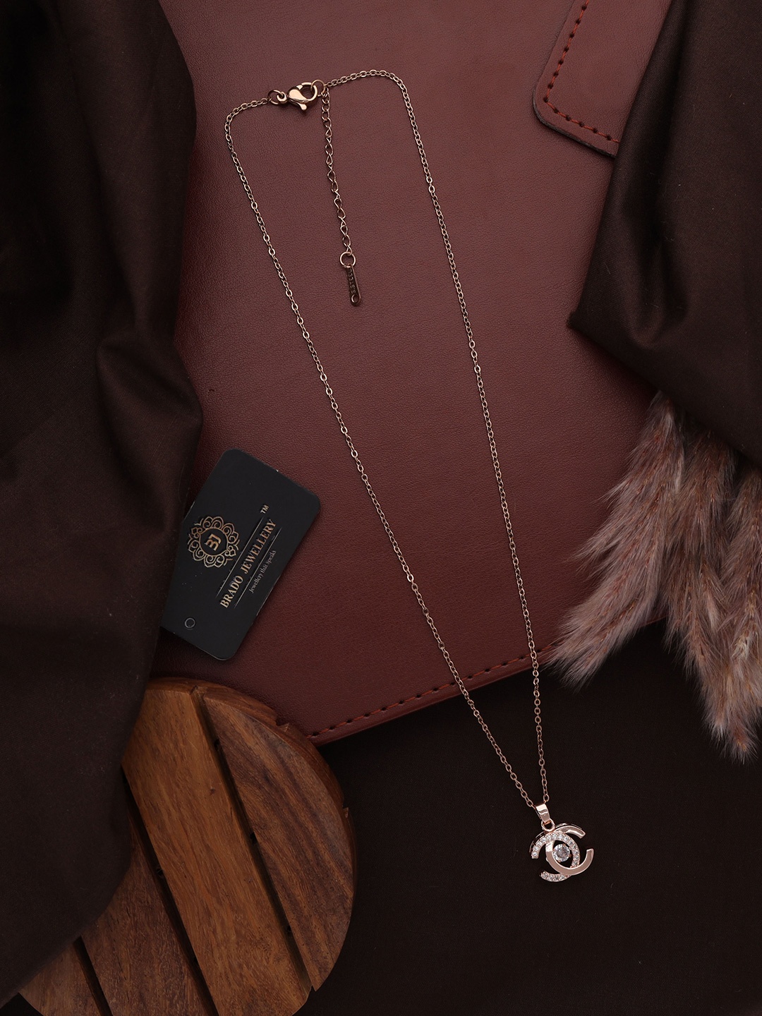 

Brado Jewellery Rose Gold Plated CZ Studded Pendant With Chain