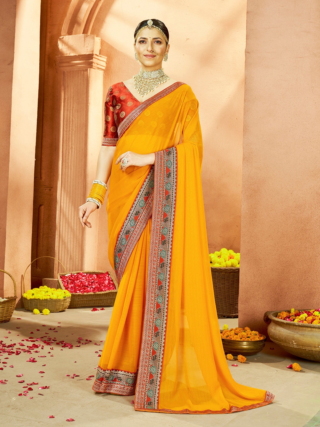 

Mitera Pure Georgette Saree, Mustard