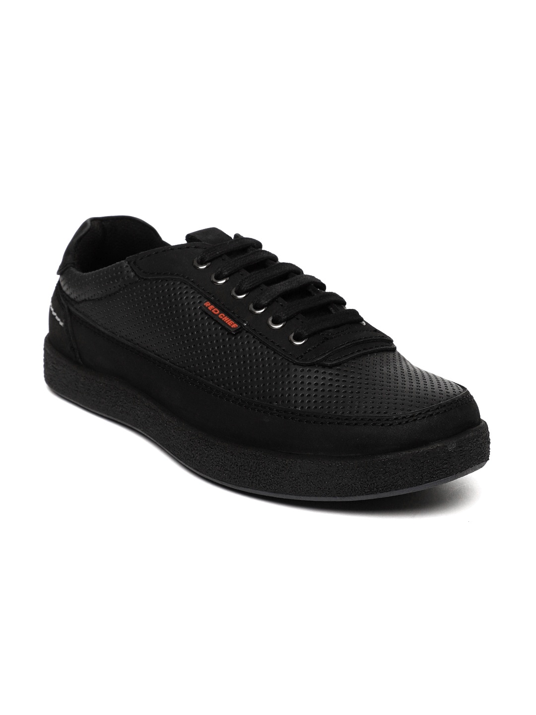 

Red Chief Men Black Leather Perforated Sneakers