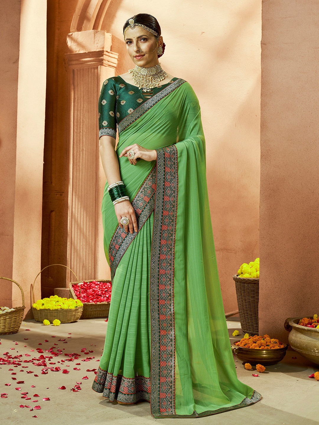 

Mitera Woven Design Pure Georgette Saree, Green