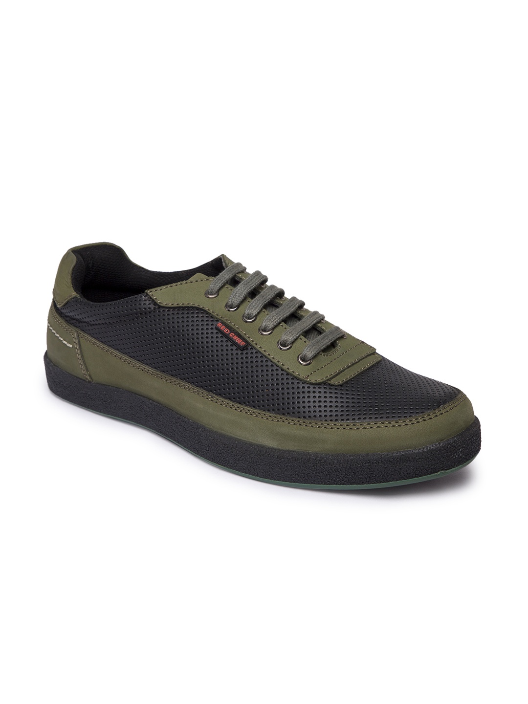 

Red Chief Men Olive Green & Black Leather Sneakers