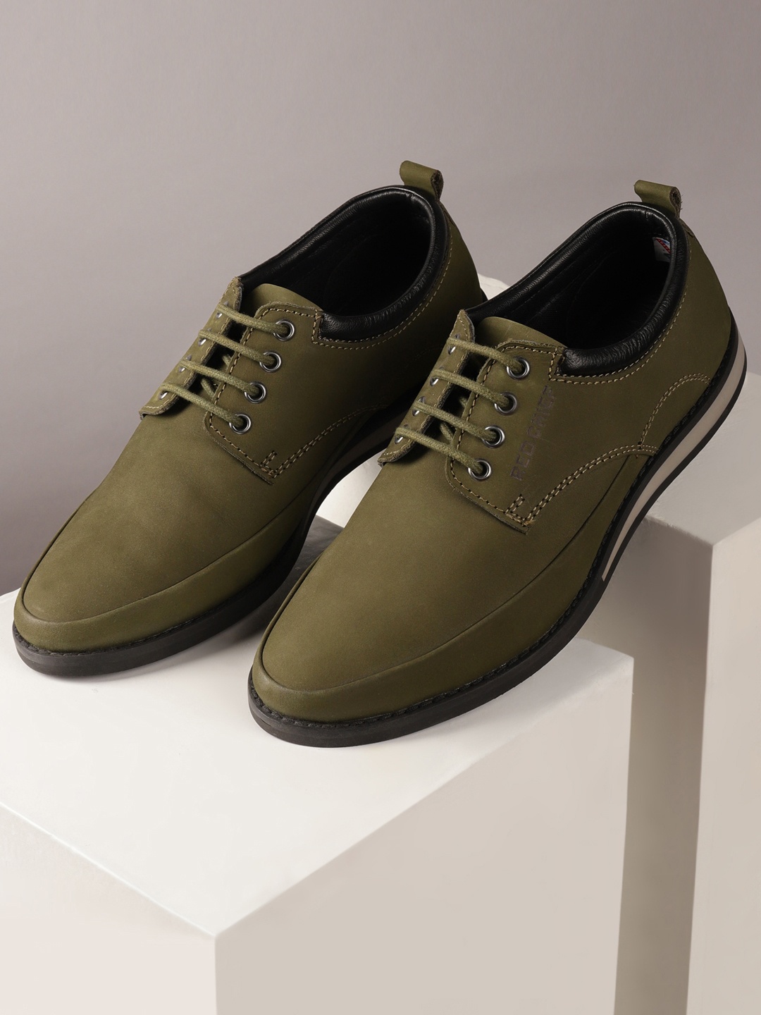 

Red Chief Men Olive Green Leather Derbys