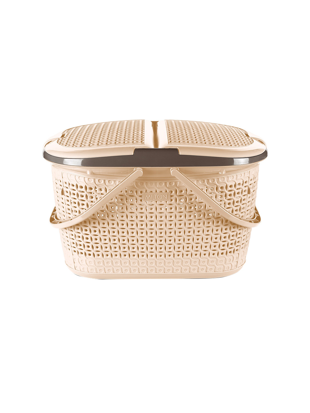 

Milton Pluto Picnic Ivory Two Side Opening Lid Basket with Handles, Cream