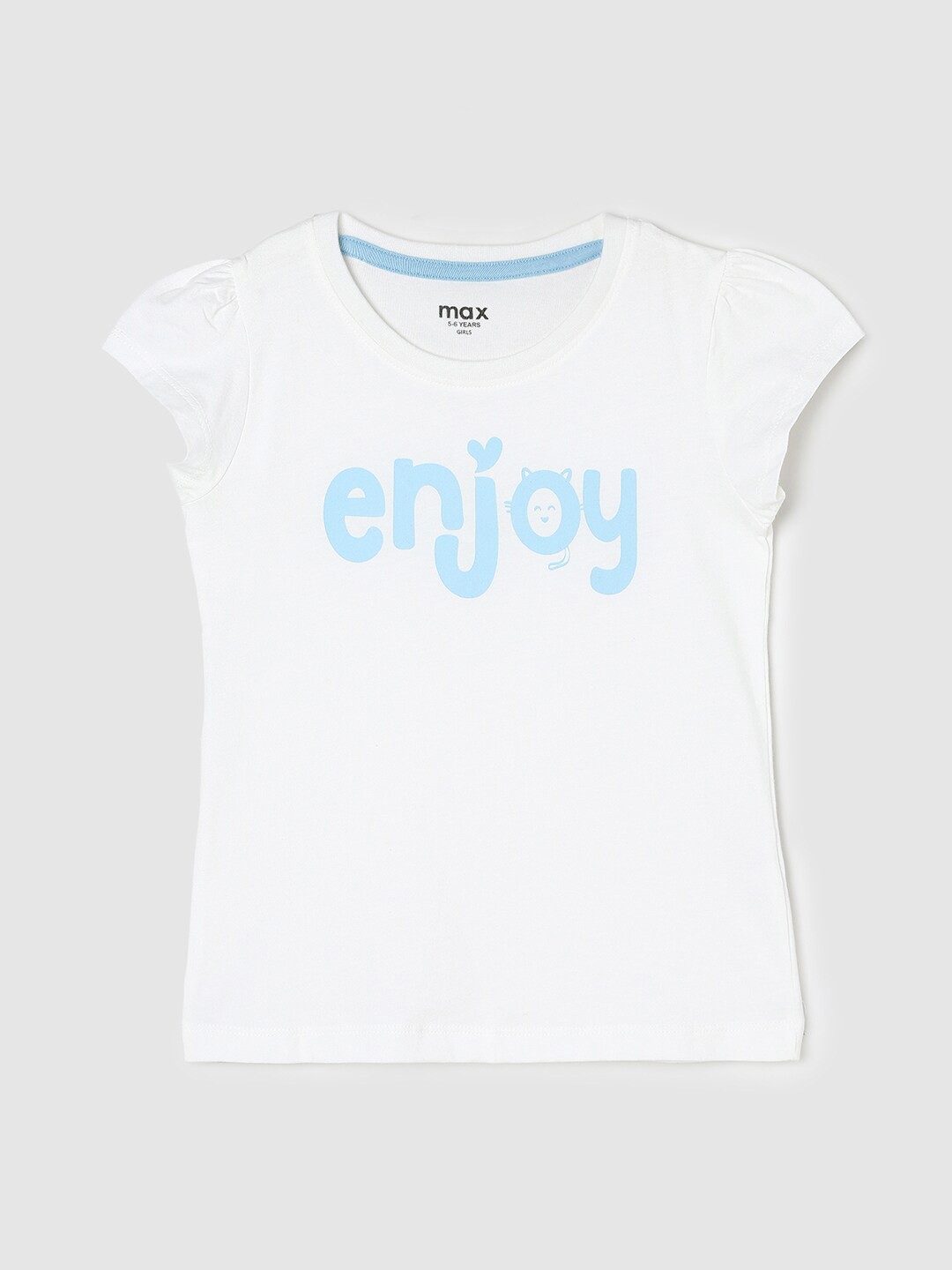 

max Girls Typography Printed Cotton T-shirt, White