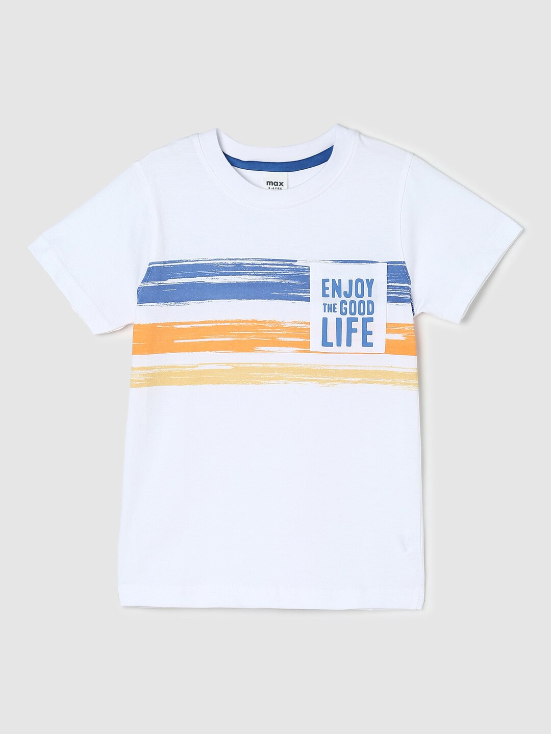 

max Boys Striped Round Neck Pure Cotton T-shirt, White