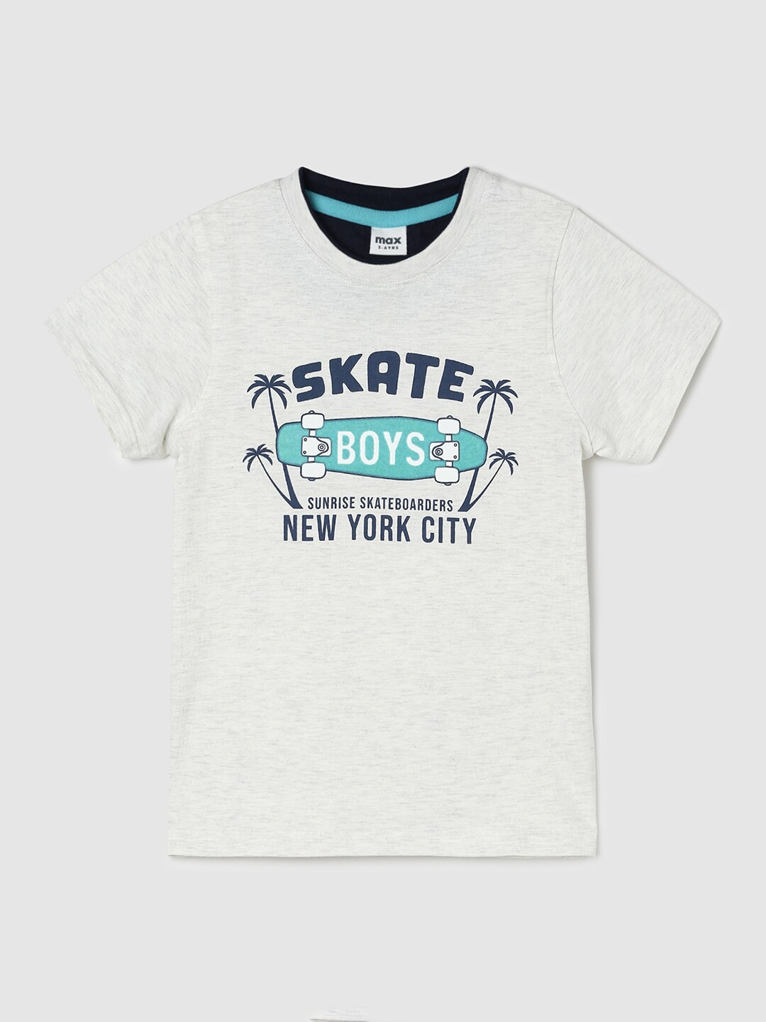 max Boys Typographic Printed Cotton T-Shirt, Off white