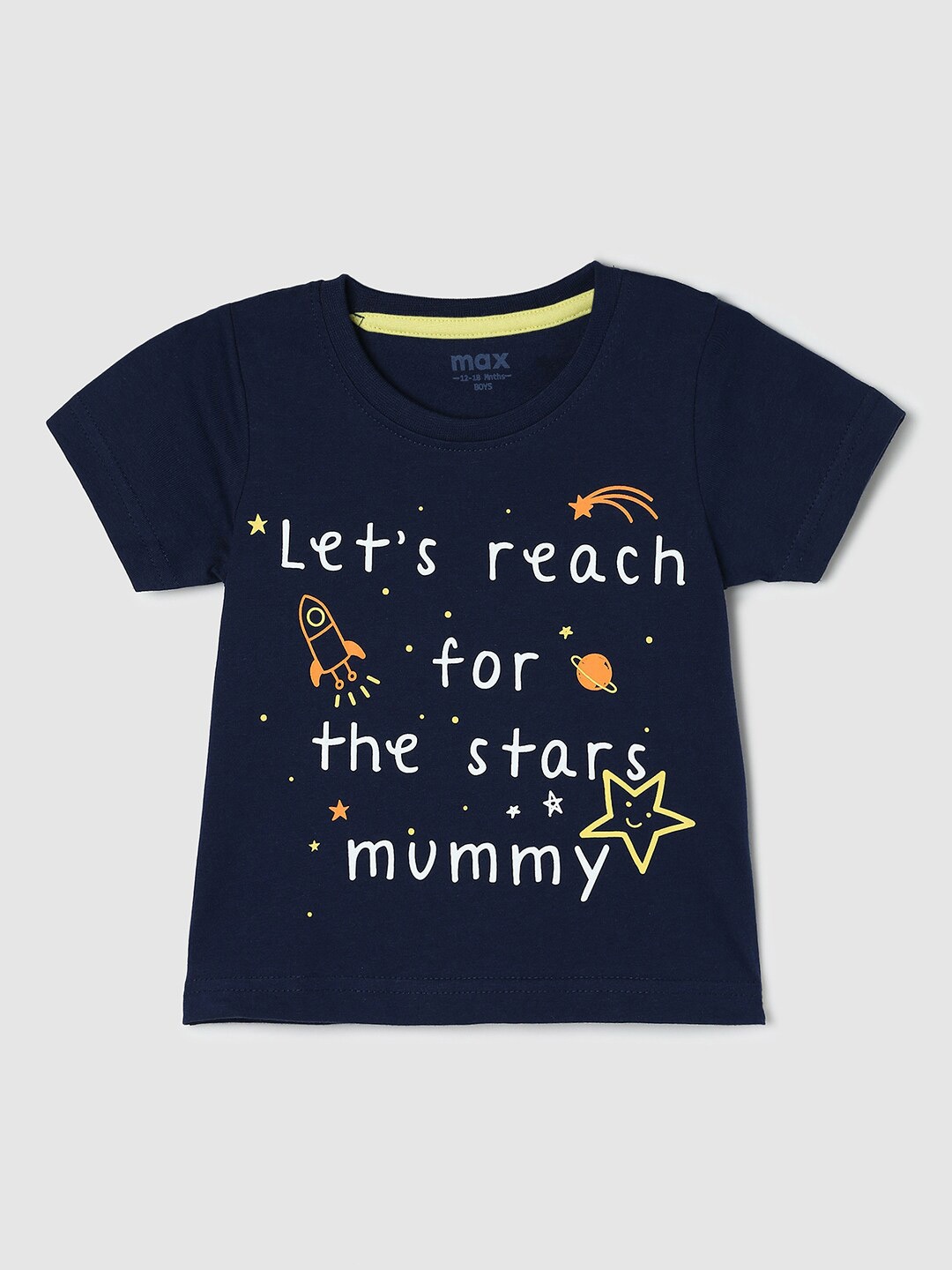 

max Boys Typography Printed Pure Cotton T-Shirt, Navy blue