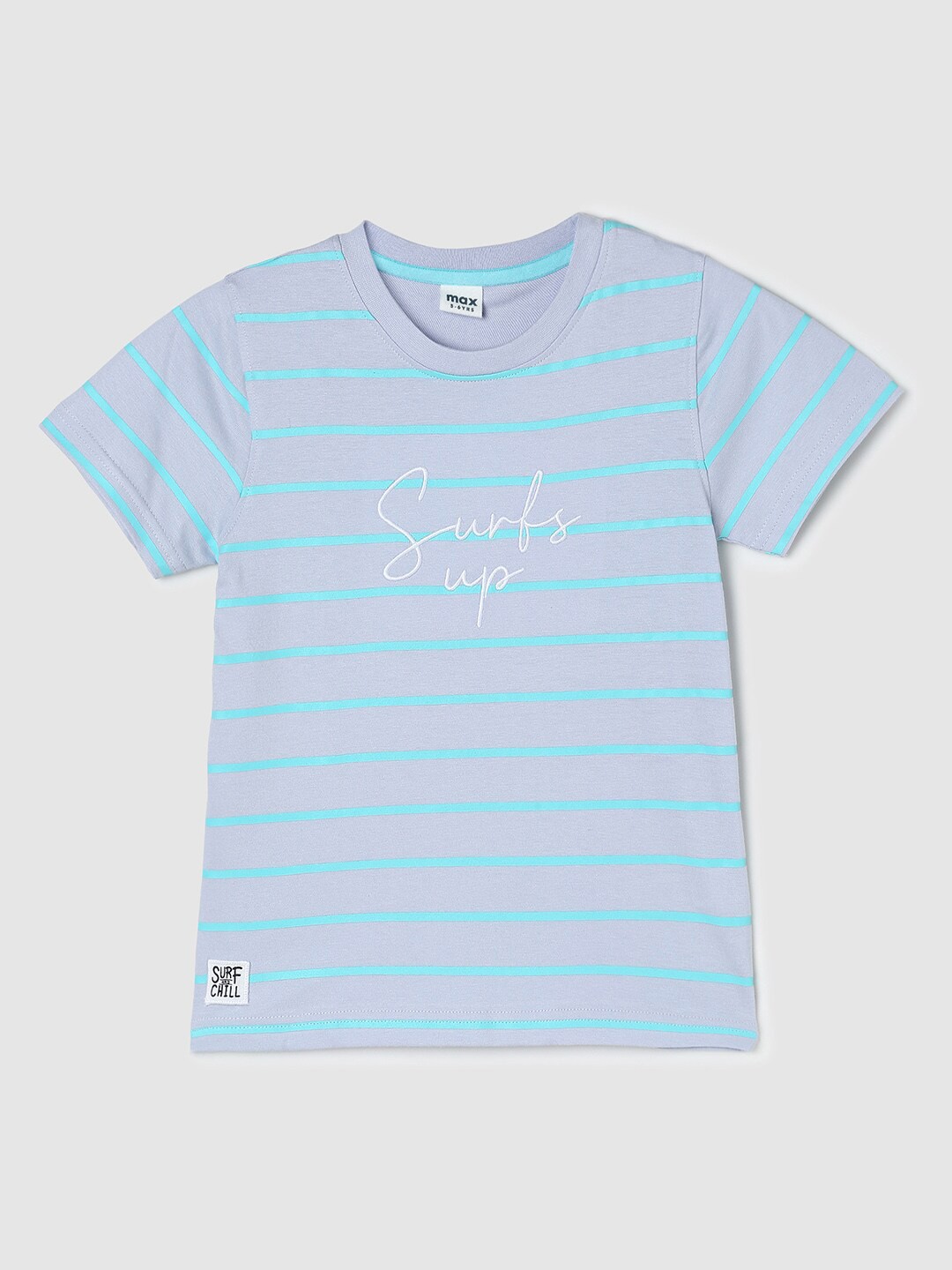 

max Boys Striped Cotton T-shirt, Blue