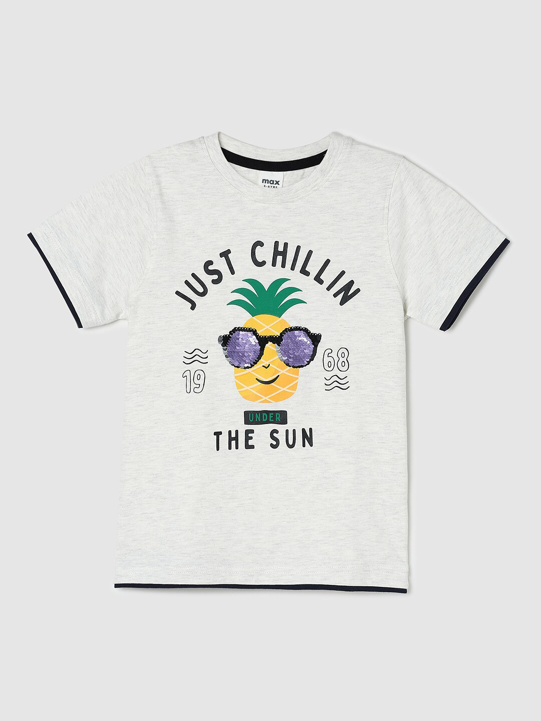 

max Boys Graphic Printed Cotton T-shirt, Grey