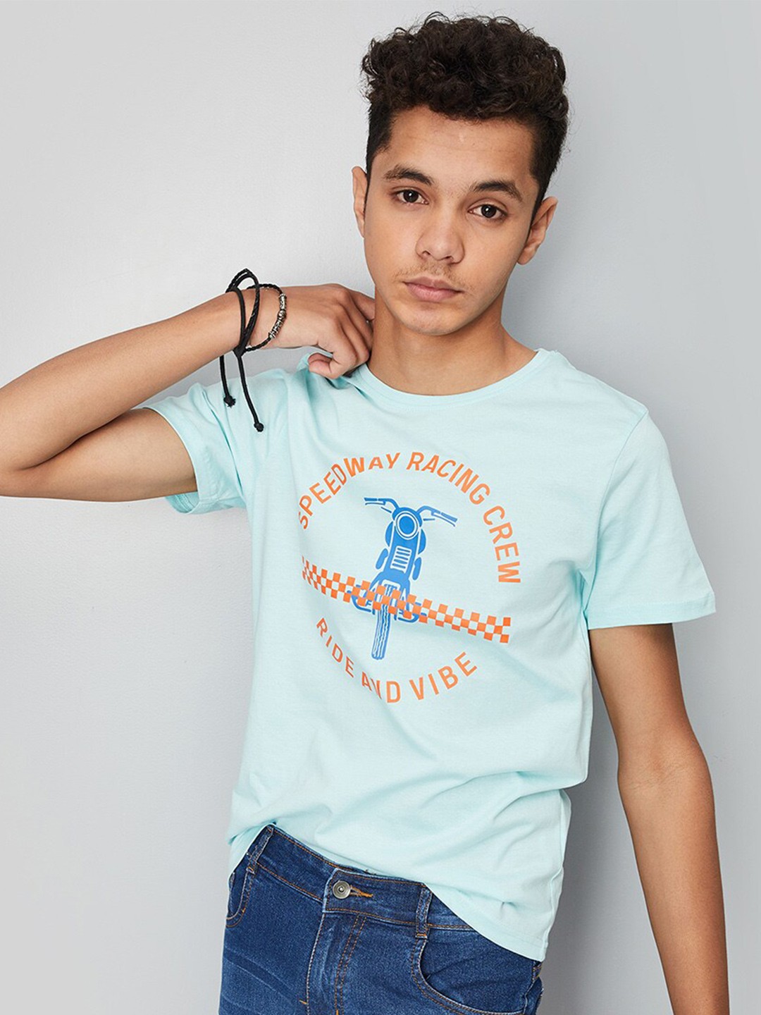 

max Boys Typography Printed Cotton T-shirt, Blue