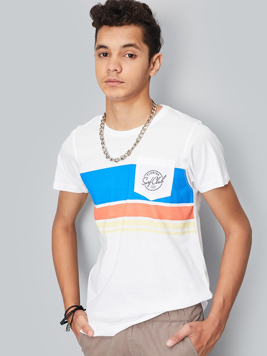 

max Boys Striped Cotton T-shirt, White
