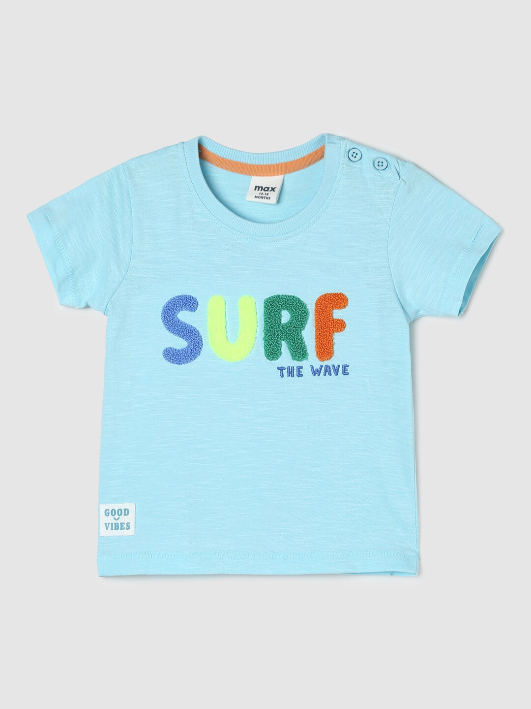 

max Infants Boys Typography Printed Pure Cotton T-shirt, Blue