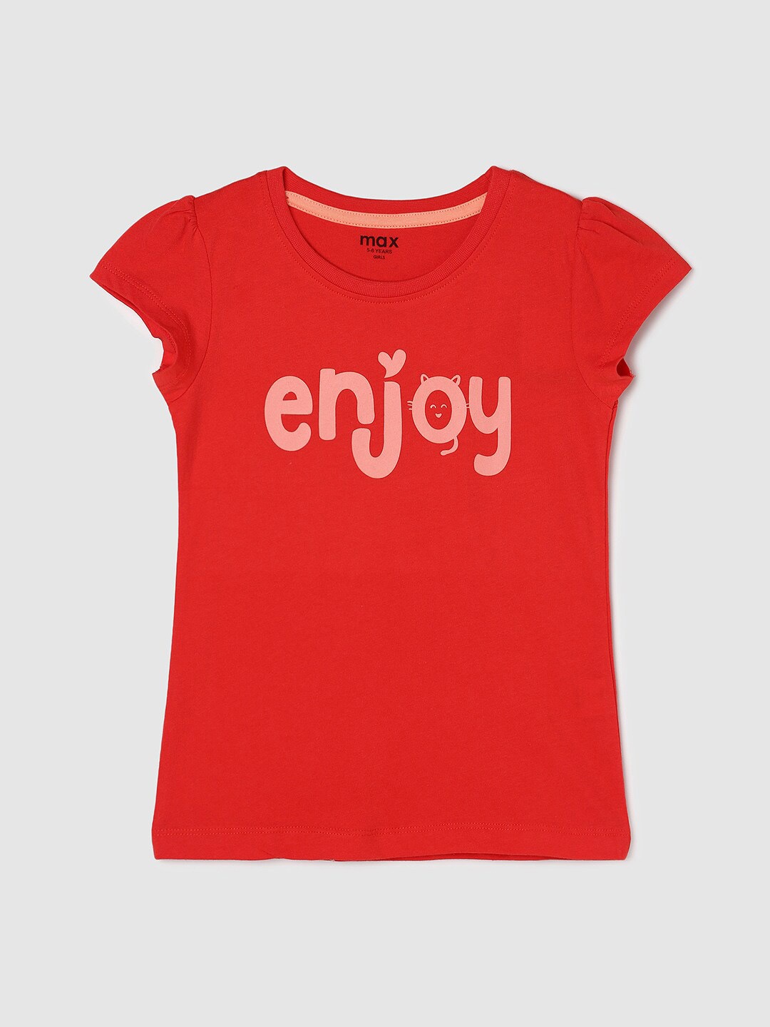 

max Girls Typography Printed Pure Cotton T-Shirt, Red