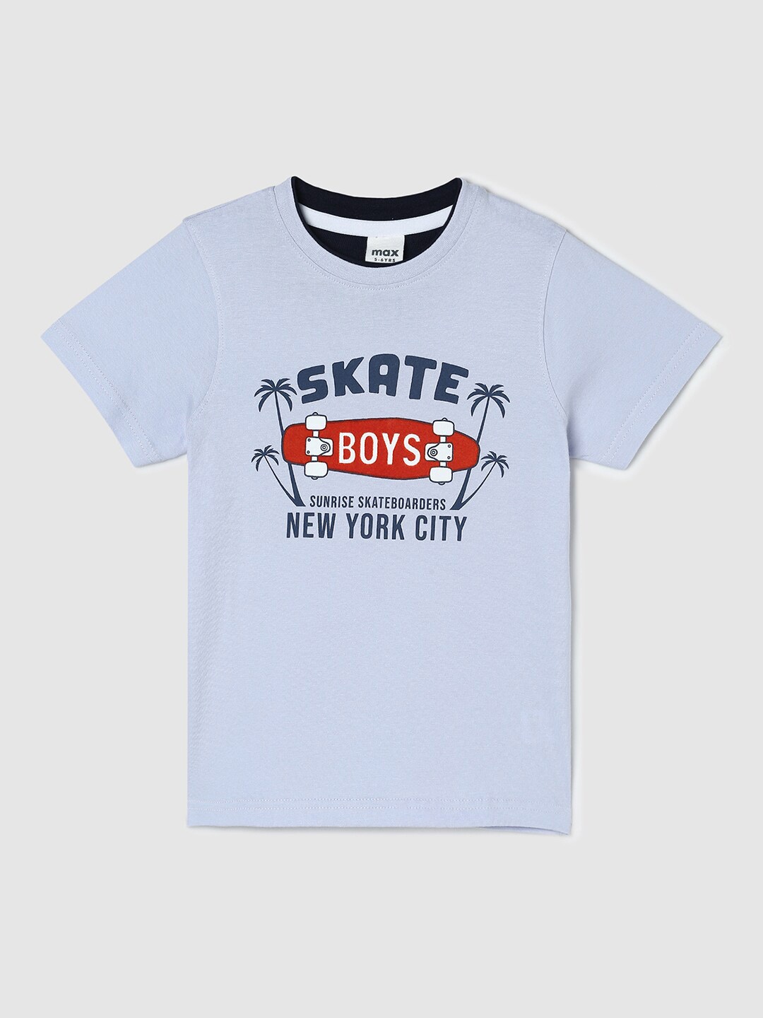 

max Boys Typography Printed Cotton T-shirt, Blue