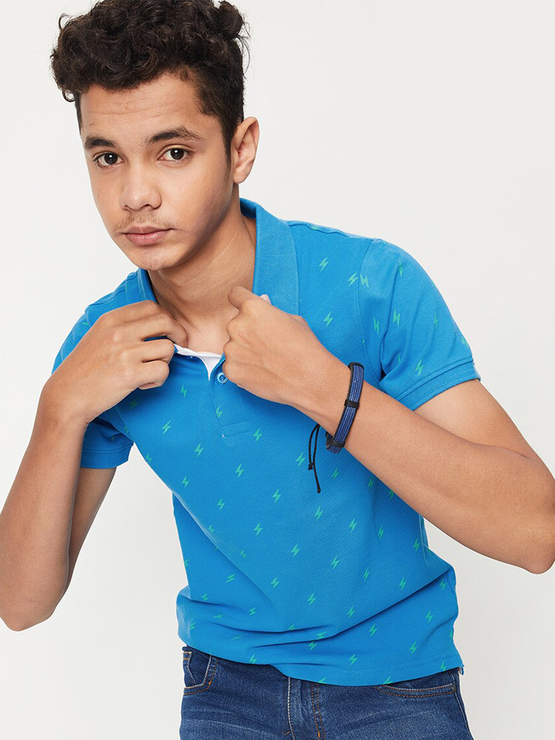 

max Boys Printed Polo Collar Pure Cotton T-shirt, Blue