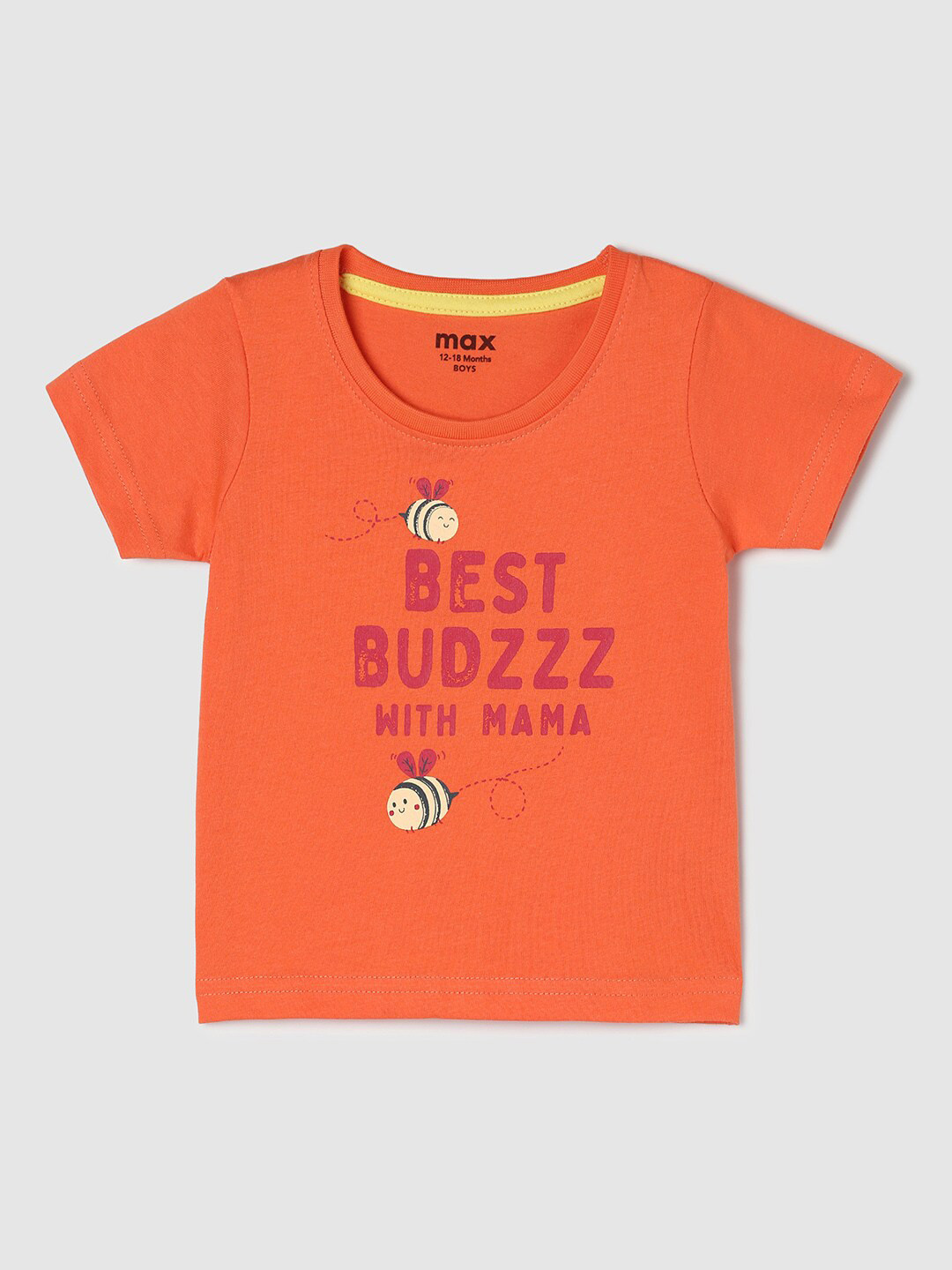 

max Boys Typography Printed Pure Cotton T-Shirt, Orange