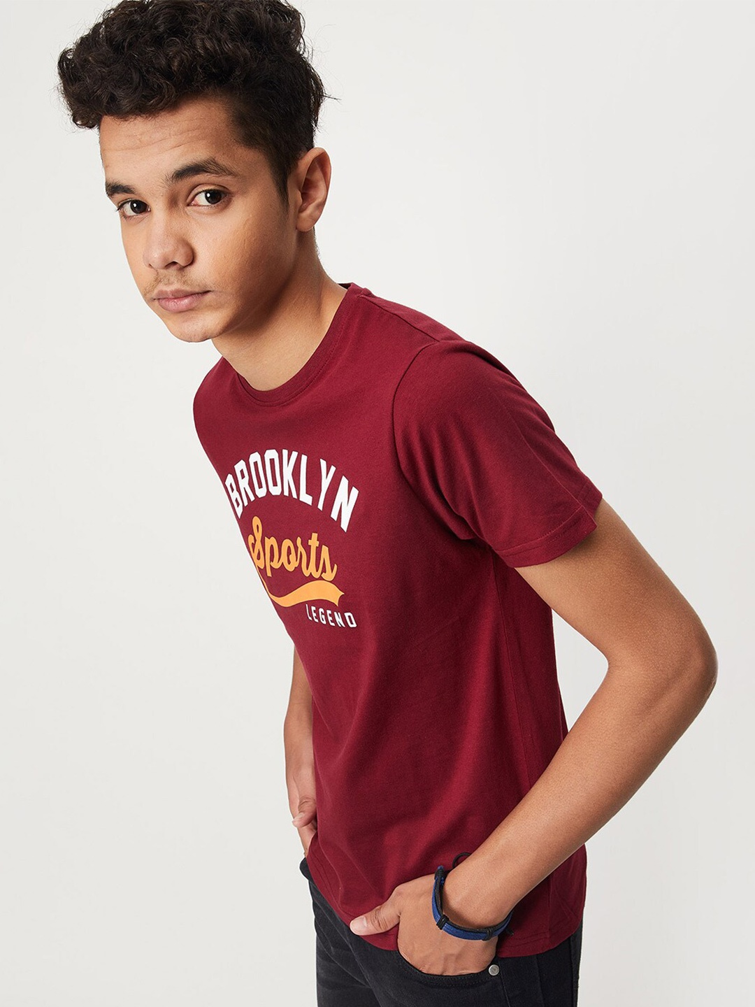 

max Boys Typography Printed Cotton T-shirt, Purple