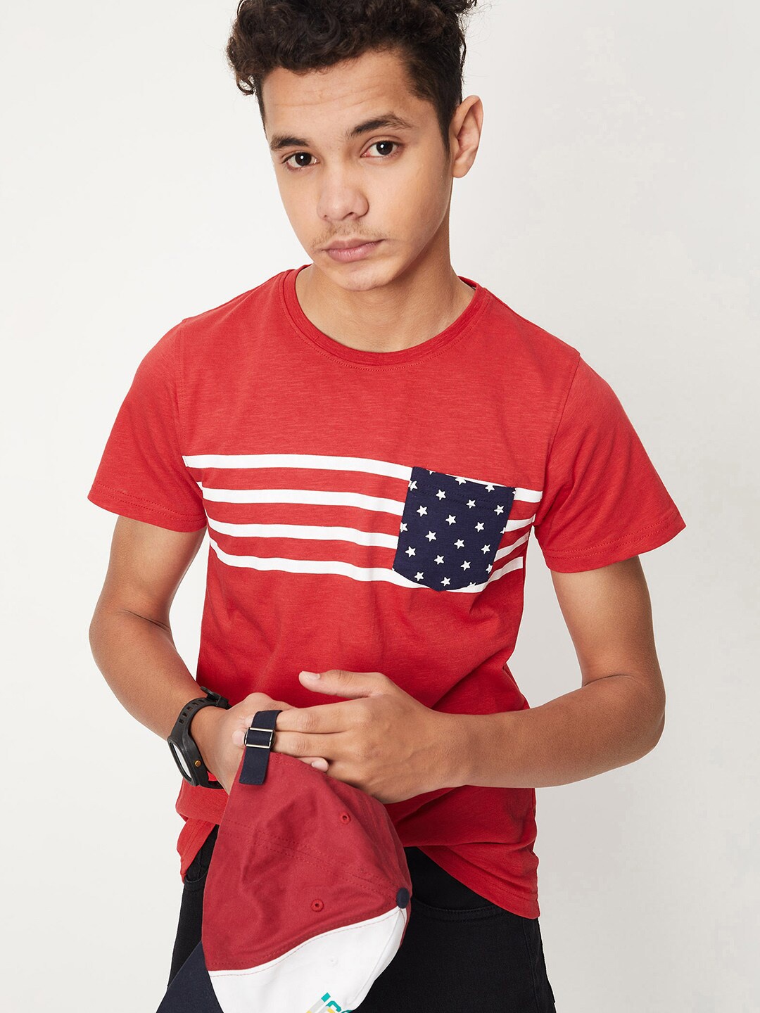 

max Boys Graphic Printed Pure Cotton T-shirt, Red