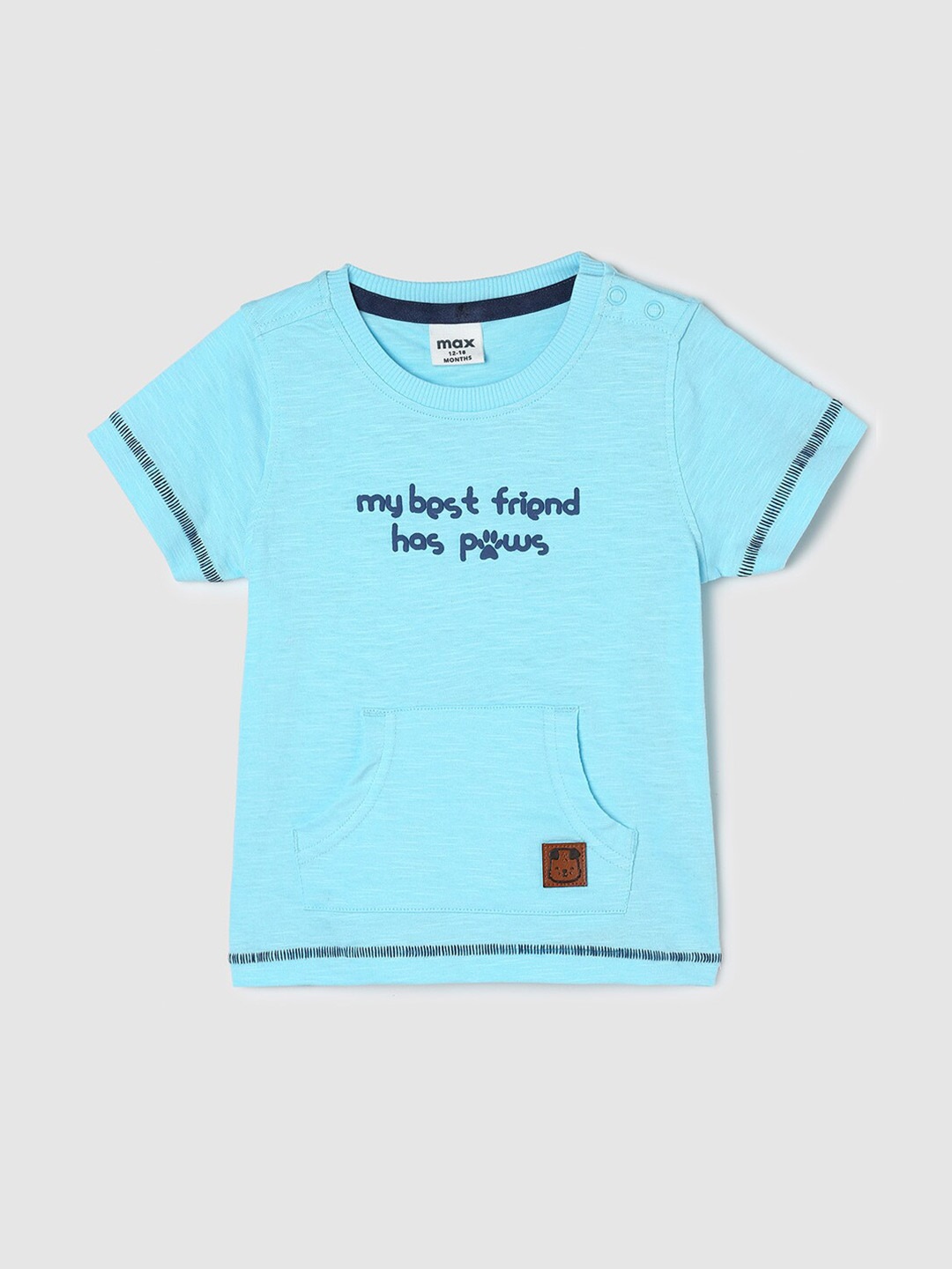 

max Boys Typography Printed Round Neck Pure Cotton T-shirt, Blue