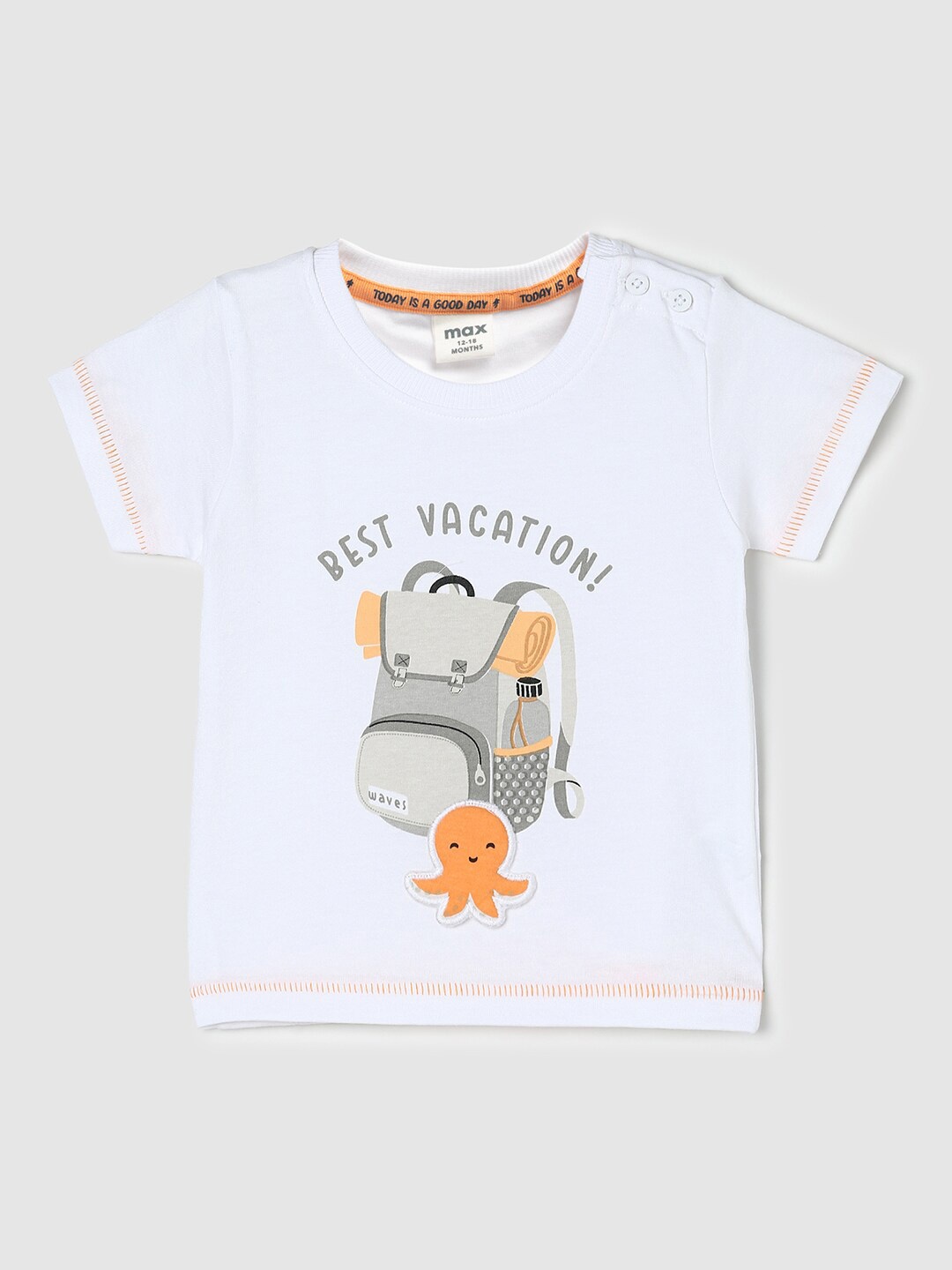 

max Boys Graphic Printed Round Neck Pure Cotton T-shirt, White