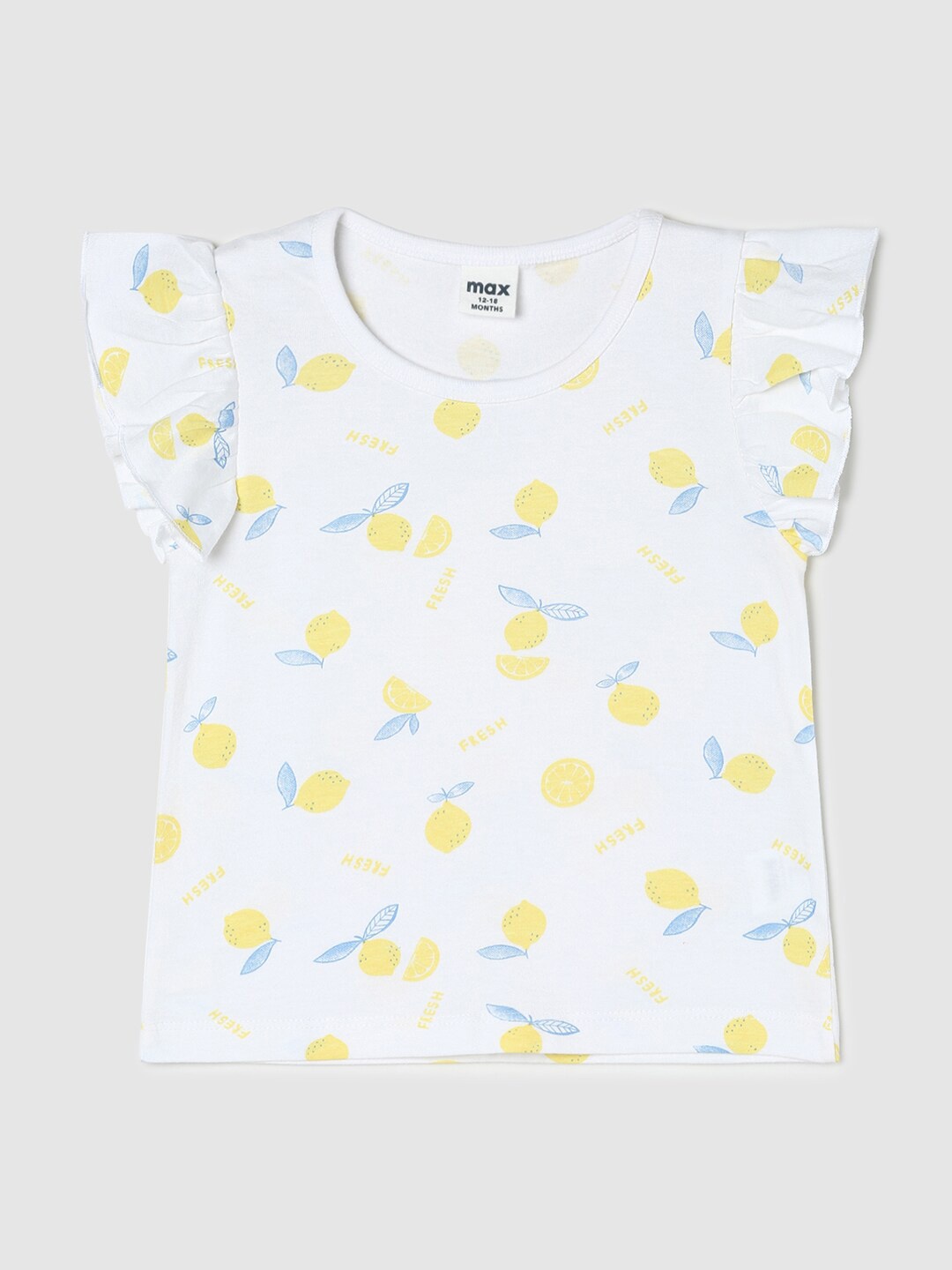 

max Infants Girls Conversational Printed Cotton Top, White