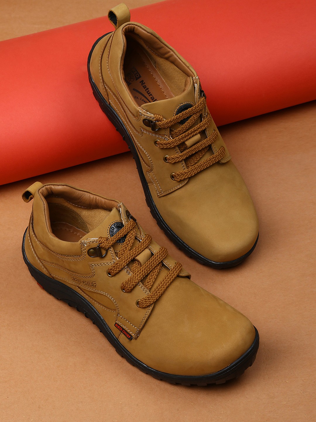 

Red Chief Men Tan Solid Leather Derbys