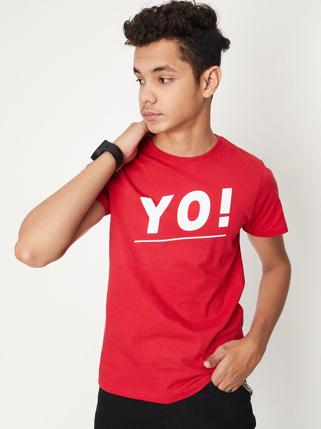 

max Boys Typography Printed Pure Cotton T-shirt, Red