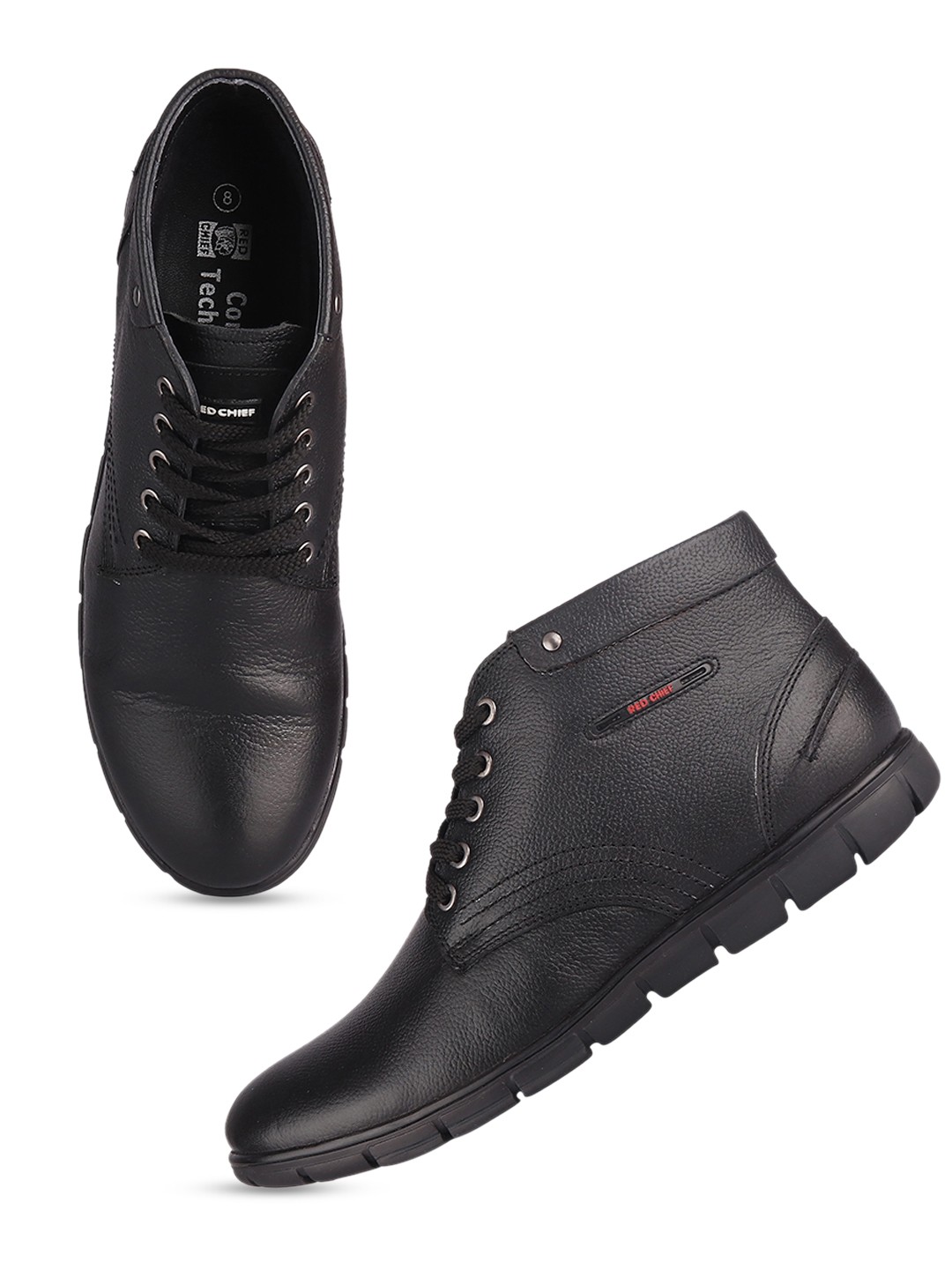 

Red Chief Men Black Solid Leather Mid-Top Derbys