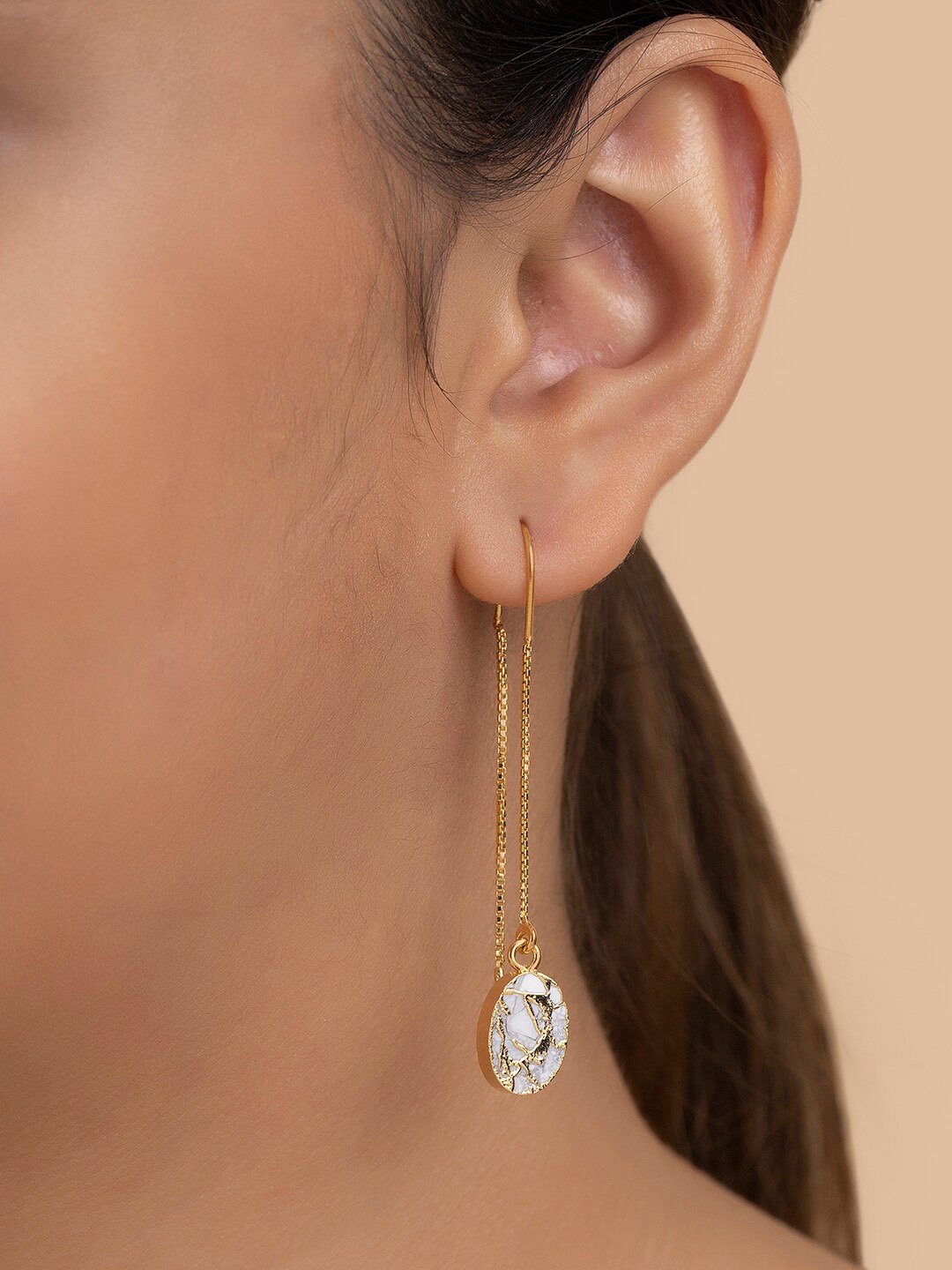 

March by FableStreet Gold-Plated Oval Turquoise Drop Earrings