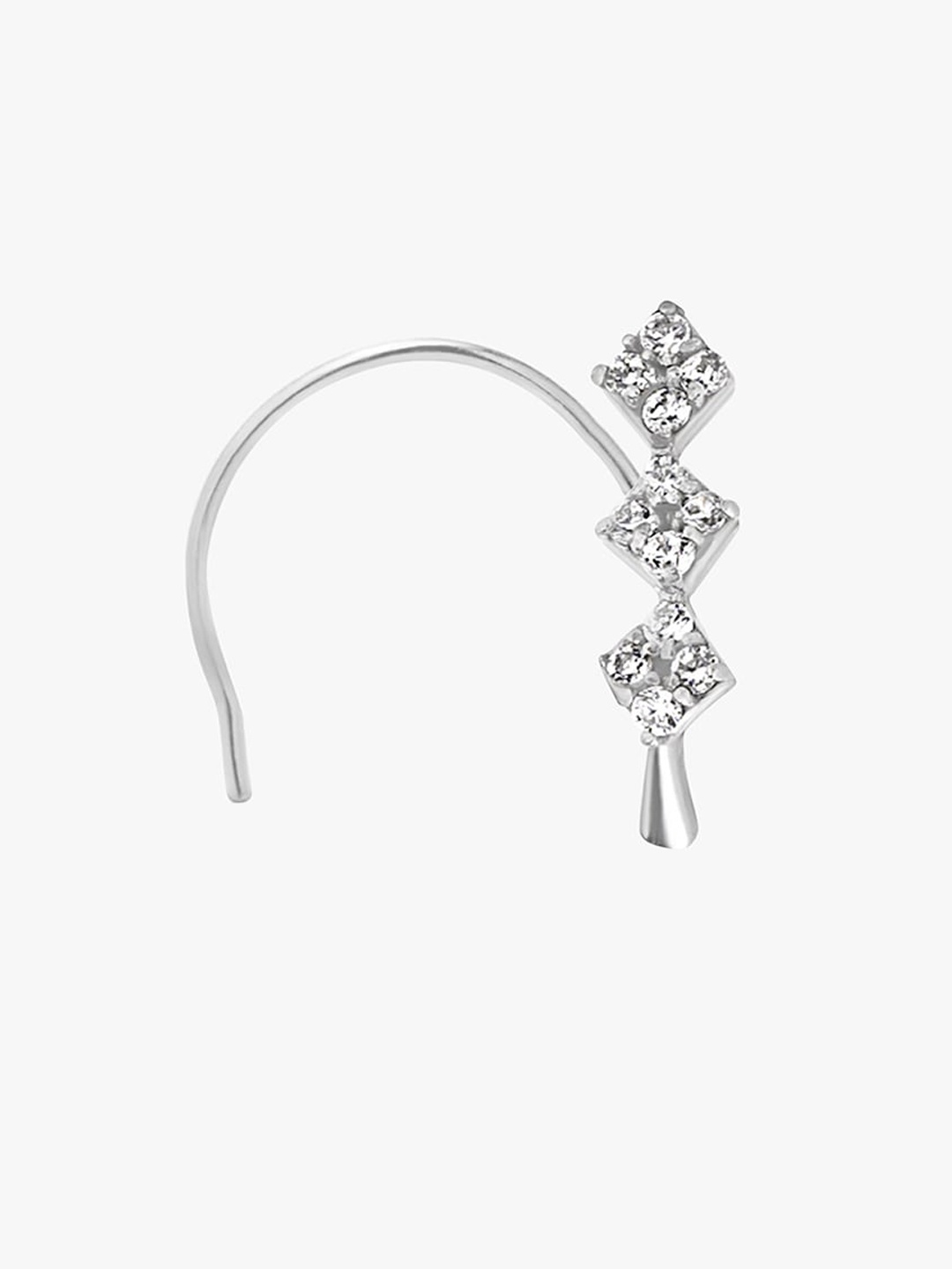 

March by FableStreet Rhodium Plated CZ Studded Nose Pin, Silver