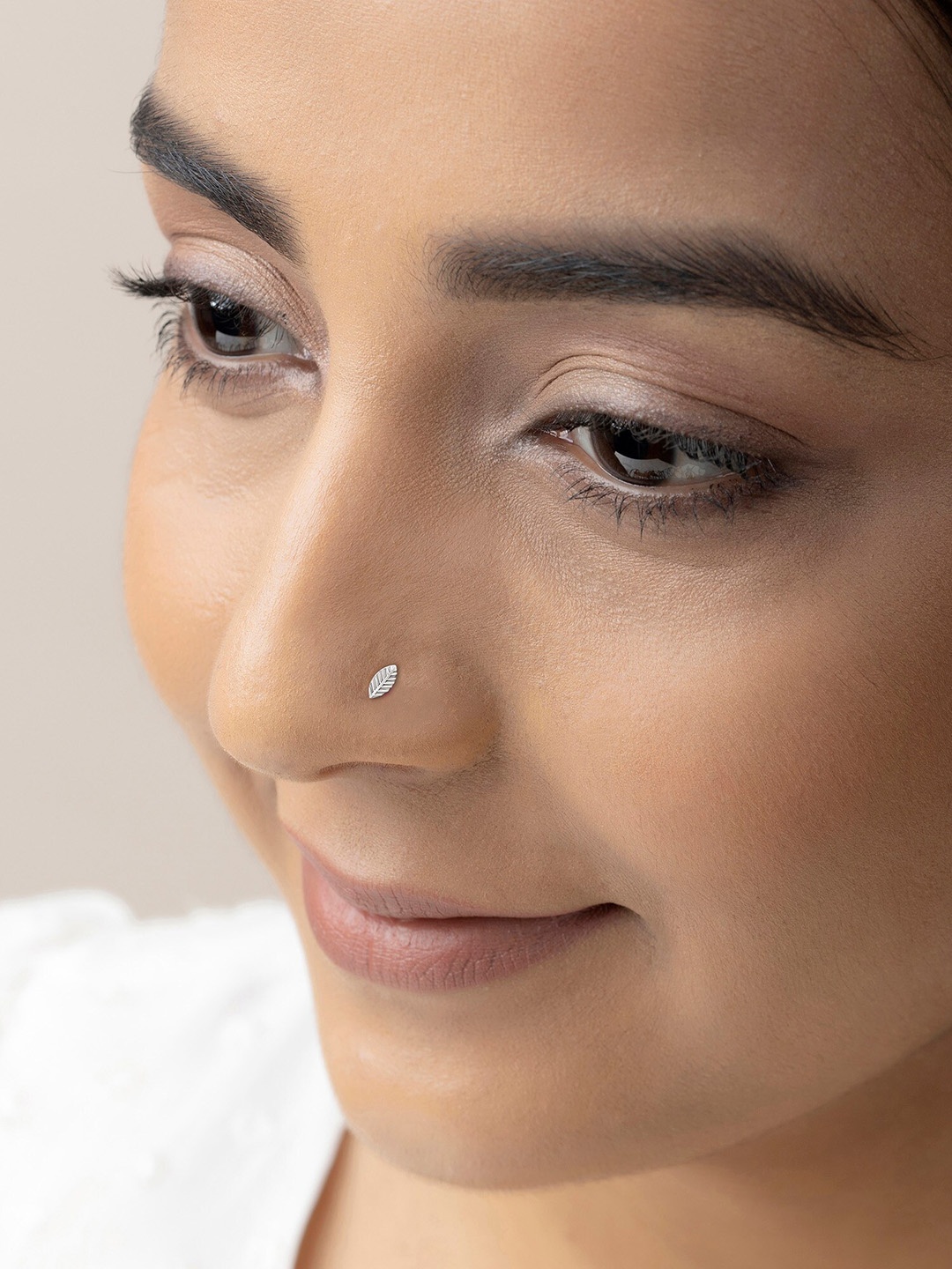 

March by FableStreet Rhodium Plated Leaf Shaped Nose Pin, Silver