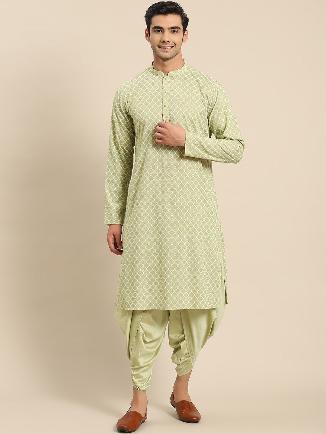 

KISAH Ethnic Motifs Printed Mandarin Collar Straight Kurta, Green