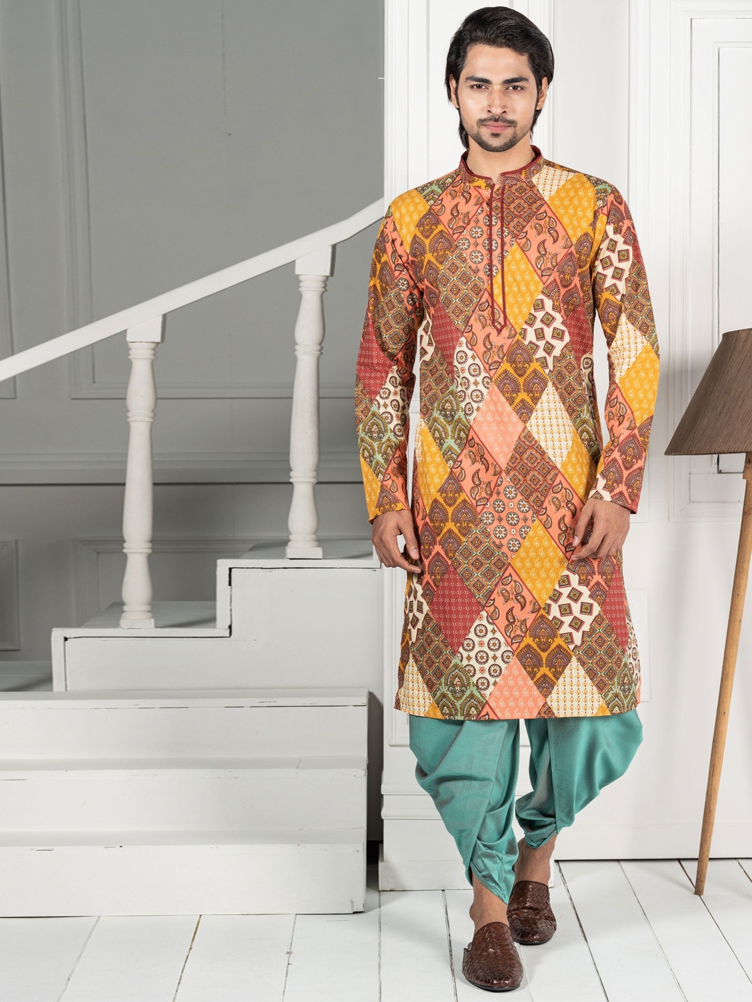 

KISAH Ethnic Motif Printed Mandarin Collar Kurta, Mustard