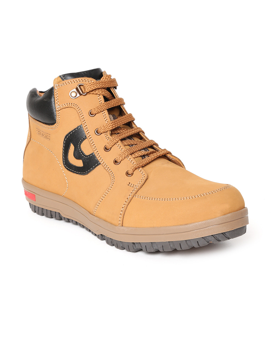 

Red Chief Men Brown Solid Leather Mid-Top Boots