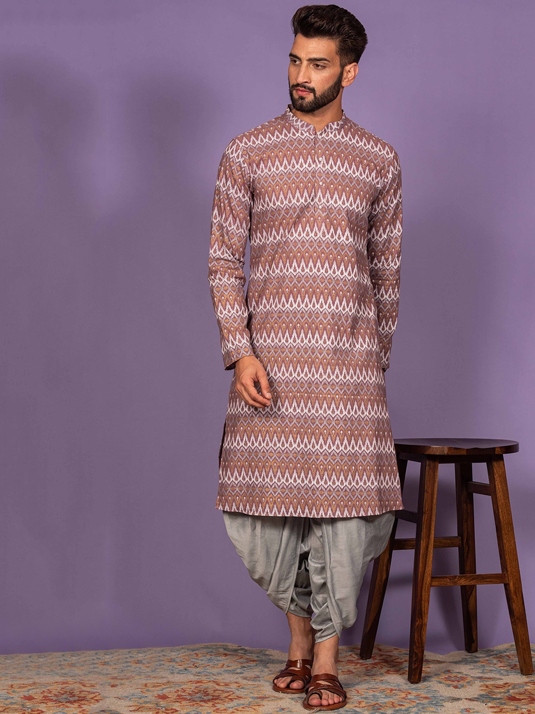 

KISAH Ethnic Motif Printed Mandarin Collar Straight Kurta, Purple