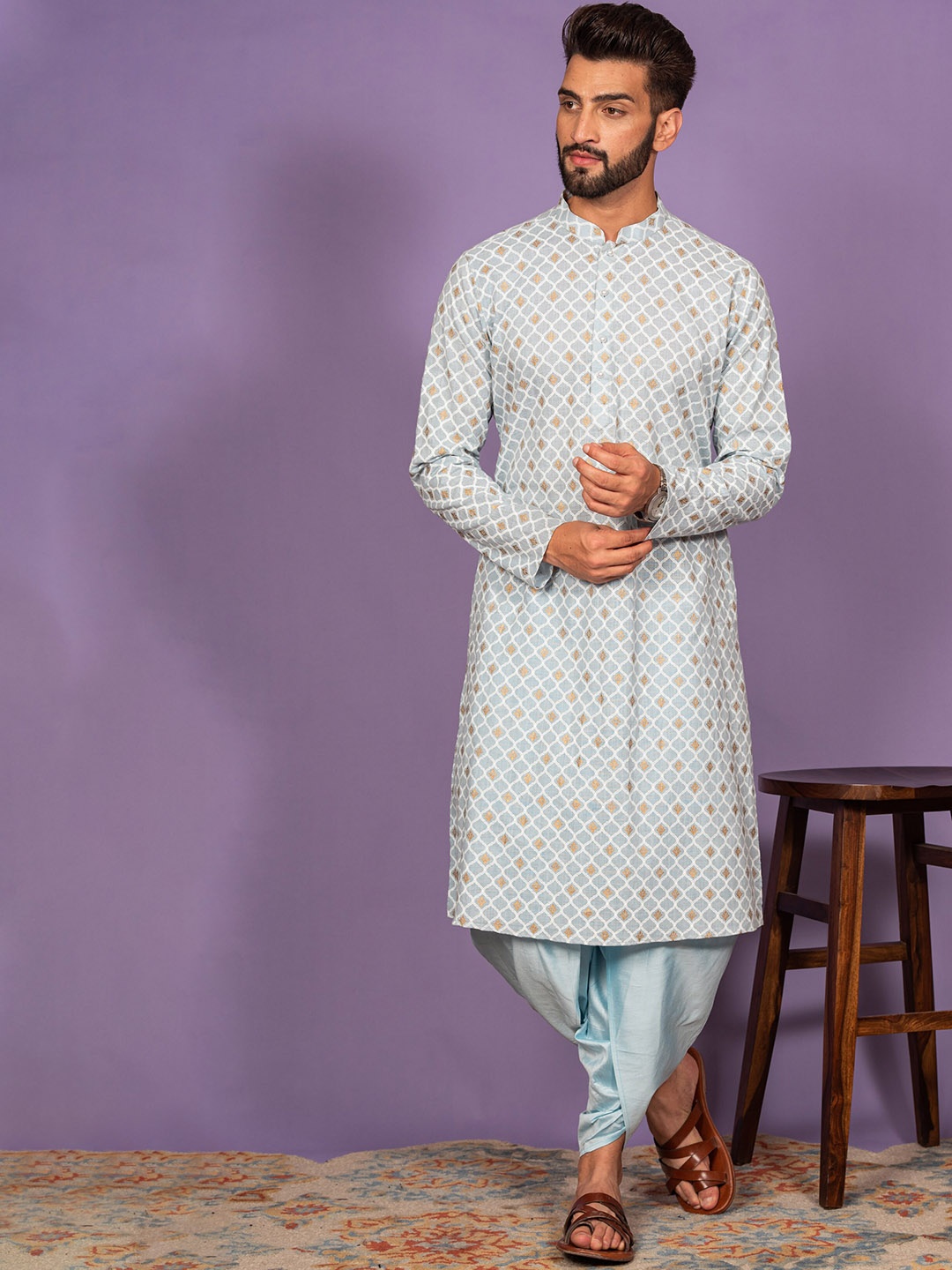 

KISAH Geometric Printed Cotton Straight Kurta, Blue