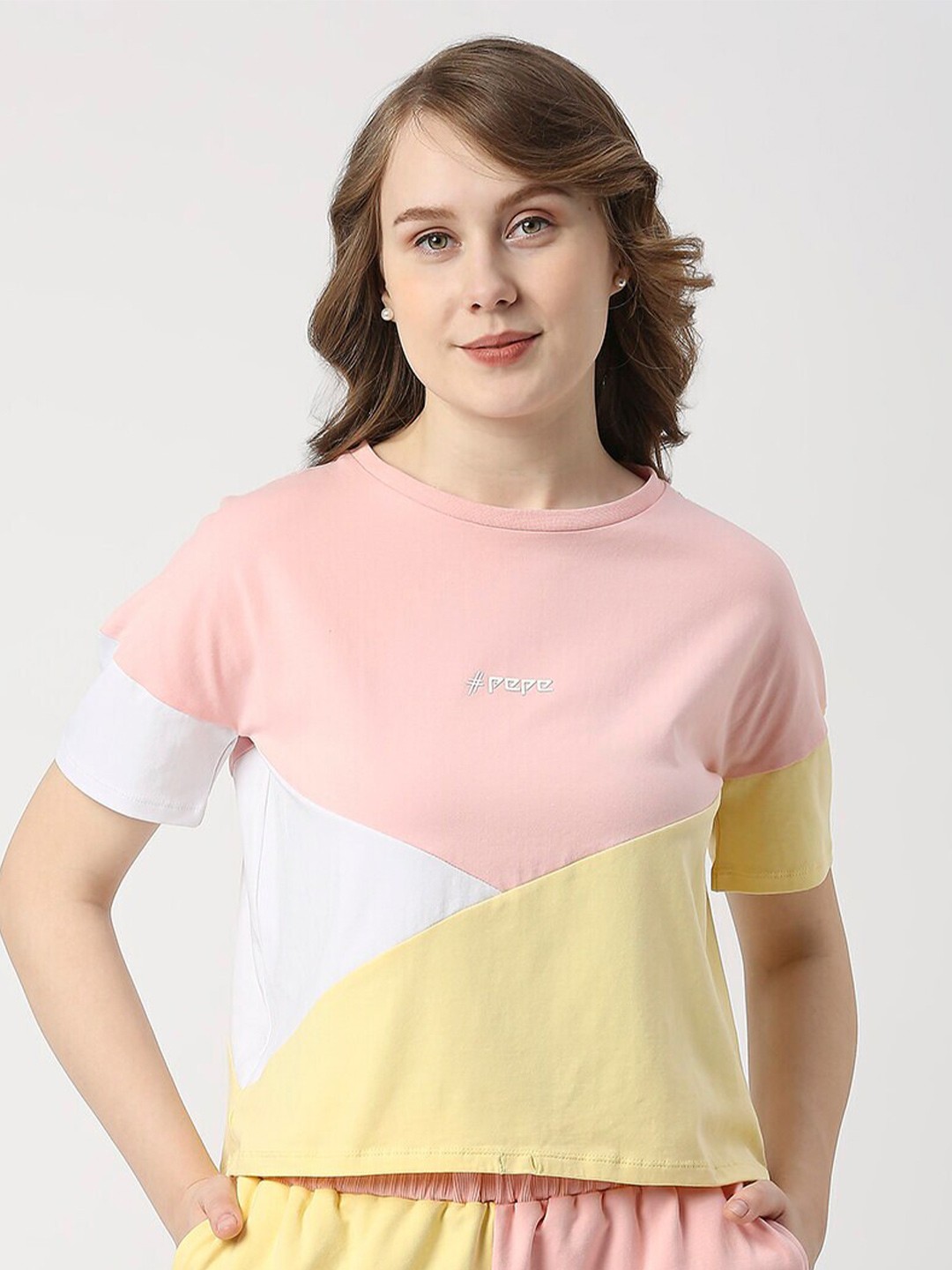 

Pepe Jeans Colourblocked Cotton T-shirt, Pink