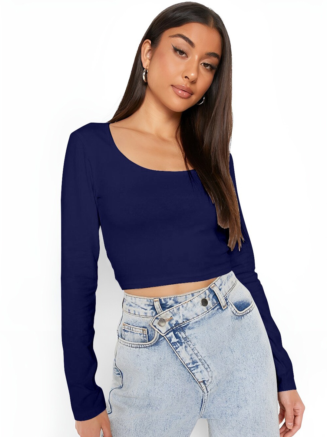 

AUSK Scoop Neck Cotton Crop Top, Navy blue