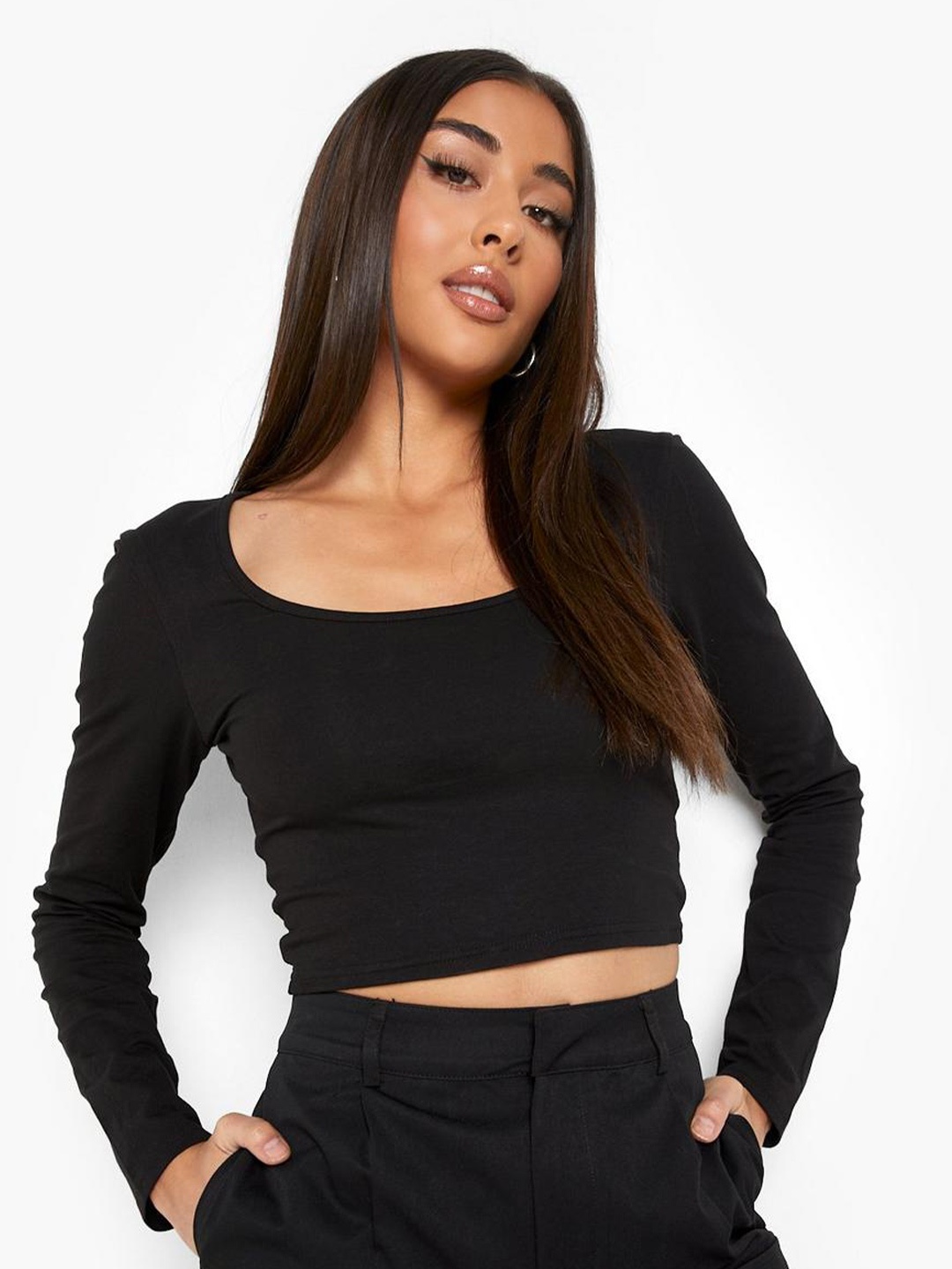 

AUSK Scoop Neck Cotton Crop Top, Black