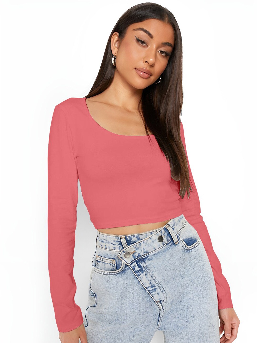 

AUSK Scoop Neck Cotton Crop Top, Peach