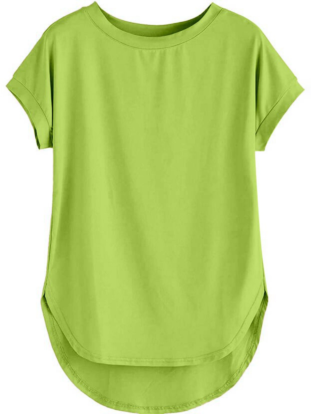 

AUSK Round Neck Extended Sleeves Cotton Longline Top, Lime green