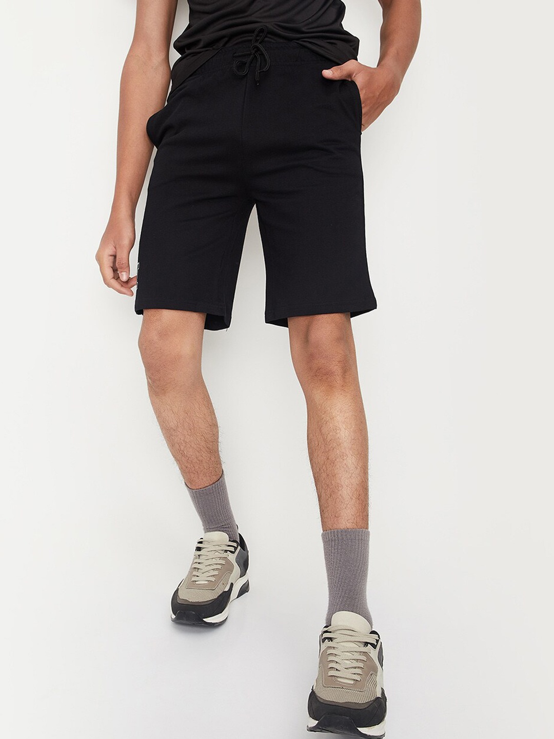 

max Boys Mid Rise Pure Cotton Sports Shorts, Black