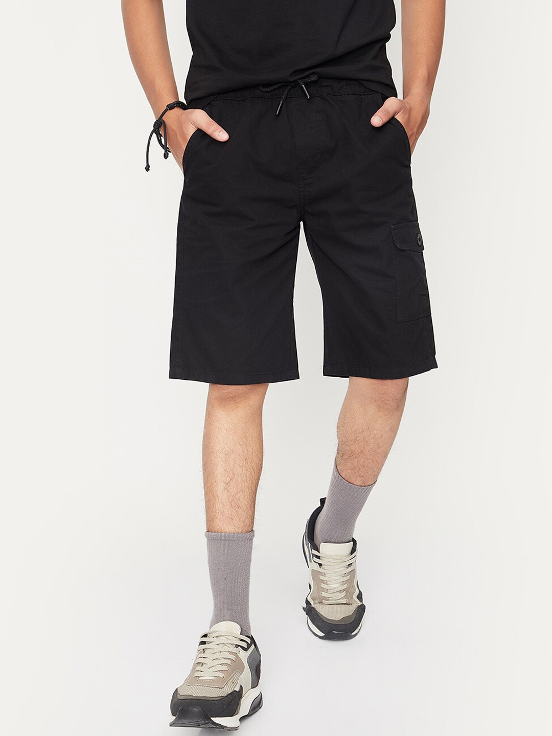 

max Boys Mid-Rise Pure Cotton Shorts, Black
