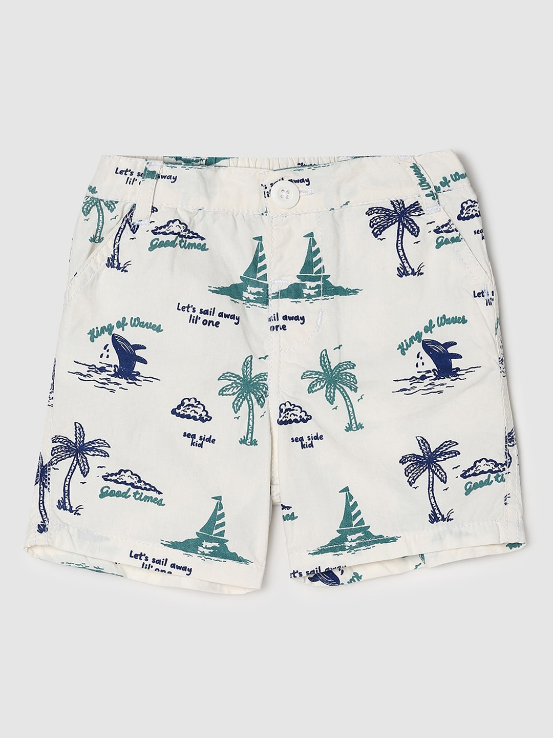 

max Boys Conversational Printed Pure Cotton Mid Rise Shorts, White