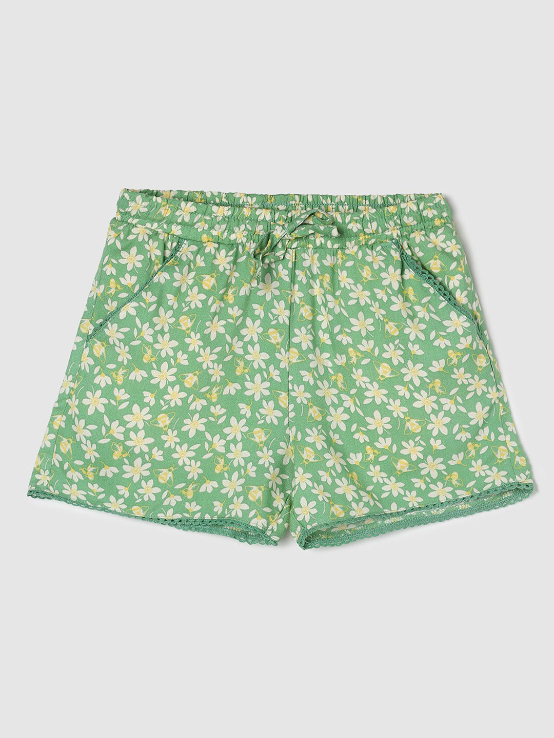 

max Girls Floral Printed Mid-Rise Hot Pants, Green